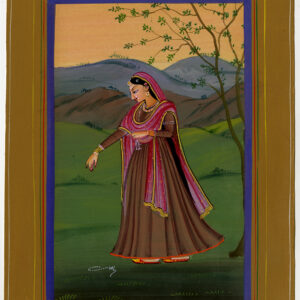 Antieke tekening-VROUW-KOSTUUM-INDIA-MINIATUUR-Anoniem-20e eeuw.