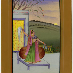 Antieke tekening-VROUW-KOSTUUM-INDIA-MINIATUUR-III-Anoniem-20e eeuw.