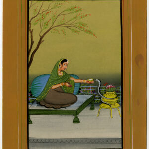 Antieke tekening-VROUW-KOSTUUM-SLANG-INDIA-MINIATUUR-IV-Anoniem-20e eeuw.