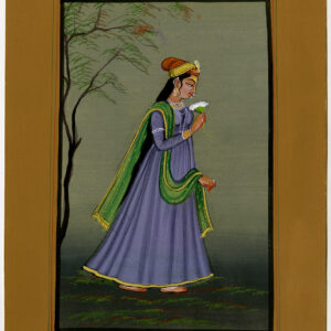 Antieke tekening-VROUW-KOSTUUM-INDIA-MINIATUUR-VI-Anoniem-20e eeuw.