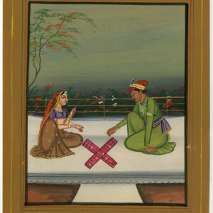 Antieke tekening-VROUW-INDIA-MUGHAL-MINIATUUR-BORDSPEL-IX-Anoniem-20e eeuw.