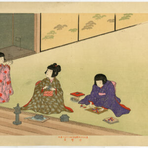 Antieke print-JAPANSE KUNST-VROUW-KINDEREN-KIMONO-anoniem-c.1900