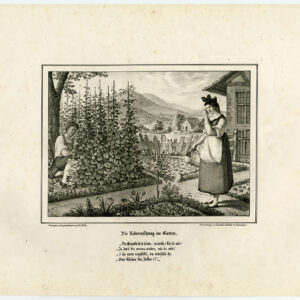 Antieke Prent-TUIN-VROUW-LANDSCHAP-VERRASSING-VERBERGEN-Volck-Schlicht-c. 1820