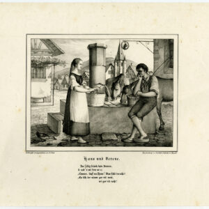 Antieke prent-ROMANCE-VROUW-WEL-PAARD-DRINKEN-Volck-Schlicht-c. 1820