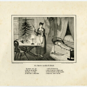 Antieke prent-KERSTAVOND-BOOM-MOEDER-BABY-KIND-Volck-Schlicht-c. 1820