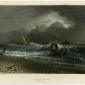 Antieke prent-VISSENBOTEN-EEN KUSTSCÈNE-ZEE-STRAND-Turner-Cousen-c. 1860