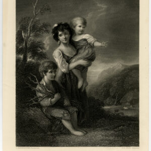 Antieke prent-COTTAGE KINDEREN-LANDSCHAP-JONGEN-MEISJE-Gainsborough-Shaw-c. 1850