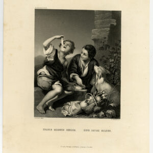 Antieke prent-JONGENS DIE MELOENEN ETEN-HOND-Murillo-Frans-c. 1850
