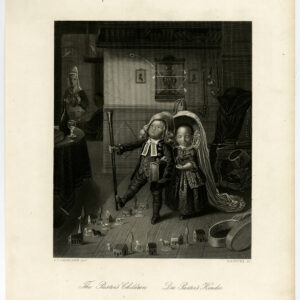 Antieke prent-PASTOR-PREAKER-KINDEREN-SPELEN-Hasenclever-Payne-c. 1840