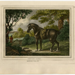 Antieke prent-SHOOTING-PONY-JACHT-PAARD-HOND-KLEURIG-Howitt-1834