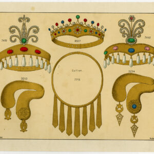Antieke prent-KROON-TIARA-GOUD-edelsteen-SIERADEN-PLAAT 34-Anoniem-c. 1890