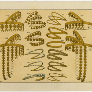 Antieke prent-GOUDEN-PARELS-HOOFDKLEDING-SIERADEN-PLAAT 28-Anoniem-c. 1890