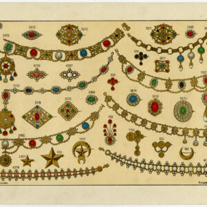 Antieke prent-GOUDEN-BROCHE-KETTING-edelsteen-SIERADEN-PLAAT 26-Anoniem-c. 1890