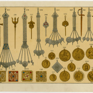 Antieke prent-GOUD-ZILVEREN-edelstenen-SIERADEN-MEDAAL-PLAAT 11-Anoniem-c. 1890