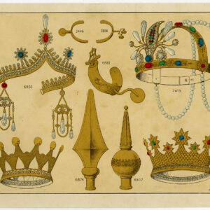 Antieke prent-GOUDEN-PARELS-GEMSTONE-SIERADEN-KROON-TIARA-PL 35-Anoniem-c. 1890