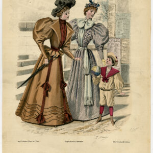 Antieke Print-MODE-KOSTUUM-JURK-VROUW-JONGEN-PL 2117-Lefevre-c. 1860
