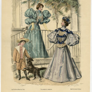 Antieke Print-MODE-KOSTUUM-JURK-VROUW-JONGEN-HOND-PL 3169-Lefevre-c. 1860