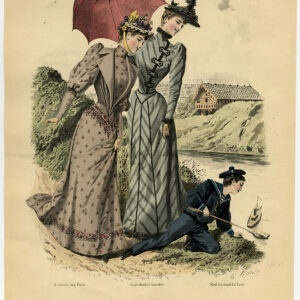 Antieke Print-MODE-KOSTUUM-JURK-VROUW-JONGEN-PL 2768-Lefevre-c. 1860