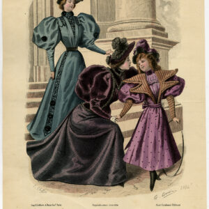 Antieke Print-MODE-KOSTUUM-JURK-VROUW-MEISJE-PL 3074-Lefevre-c. 1860