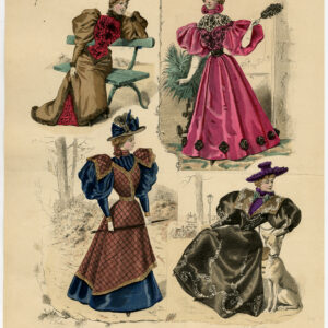 Antieke Print-MODE-KOSTUUM-JURK-VROUW-HOND-PL 3082-Lefevre-c. 1860