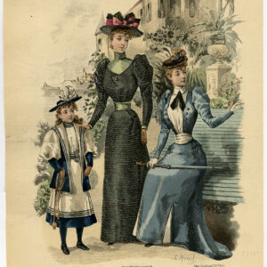 Antieke print-MODE-KOSTUUM-JURK-VROUW-MEISJE-PL. 2782-Lefevre-c. 1860