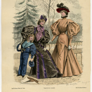 Antieke print-MODE-KOSTUUM-JURK-VROUW-JONGEN-PL. 3107-Lefèvre-c. 1860