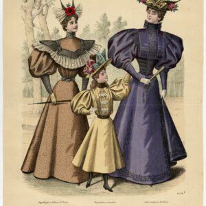 Antieke print-MODE-KOSTUUM-JURK-VROUW-MEISJE-PL. 3129-Lefèvre-c. 1860