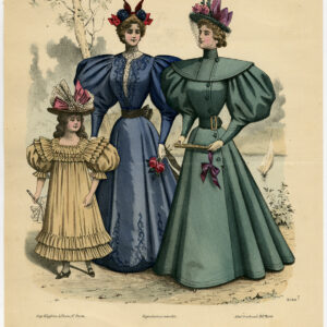 Antieke print-MODE-KOSTUUM-JURK-VROUW-MEISJE-PL. 3140-Lefèvre-c. 1860