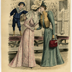 Antieke print-MODE-KOSTUUM-JURK-VROUW-JONGEN-PL. 2811-Lefèvre-c. 1860