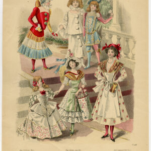 Antieke print-MODE-KOSTUUM-JURK-VROUW-MEISJE-PL. 3746-Lefevre-c. 1860