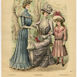 Antieke print-MODE-KOSTUUM-JURK-VROUW-MEISJE-PL. 3822-Lefèvre-c. 1860