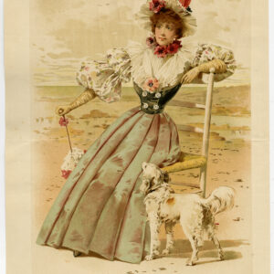 Antieke print-MODE-KOSTUUM-JURK-VROUW-HOND-PL. 3170-Engelmann-c. 1870