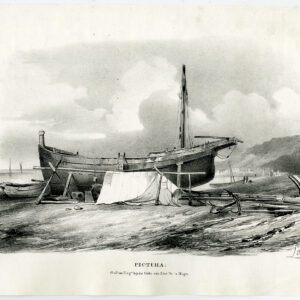 Antieke prent-ZEILSCHIP-STRAND-SHIPWRIGHT-Laatste-c. 1840