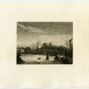 Antieke prent-ETS-WINTER-LANDSCHAP-IJSSCHAATSEN-II-Rembrandt-Unger-c. 1900