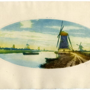 Antieke prent-LANDSCHAP-SCHERMER-WINDMOLEN-POLDER-Legrand-c. 1925