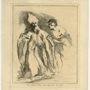 Antieke prent-BISCHOP KNIELEN-SAINT-CATHOLIC-Guercino-1781