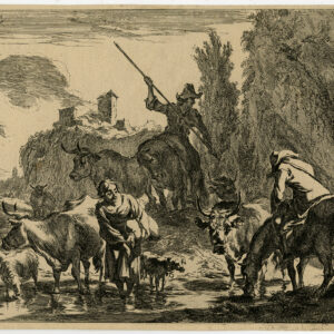 Antieke Prent-PASTORALE SCÈNE-VEE-KOE-GEIT-SCHAPEN-Berchem-De Visscher-c. 1700