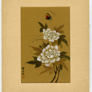 Antiek SCHILDERIJ-JAPANSE KUNST-VLINDER-NATUUR-Anoniem-Ca. 1900