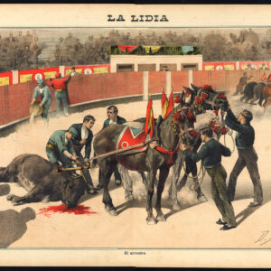 Antieke prent-STIERVECHTEN-TAUROMACHIA-PAARD-ARENA-TORERO-Pl. 17-La Lidia-1893