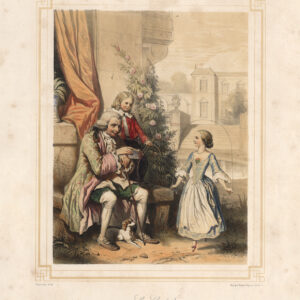 Antieke prent-LA CORDEL-KINDEREN-SPEL-HOND-KOSTUUM-OVERSLAAN VAN HET TOUW-Valerio-1850