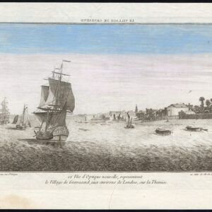 Antieke optische print-GRAVESEND-SHIPS-THAMES-LONDEN-ENGLAND-Basset-1770