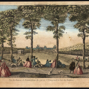 Antieke optische print-FONTAINEBLAEU-KASTEEL-FONTEINEN-FRANKRIJK-1770