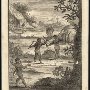 Antieke prent-HOTTENTOTS-KHOIKHOI-SPEAR-FIGHTING-ZUID-AFRIKA-Kolbe-Pool-1727