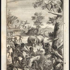 Antieke prent-HOTTENTOTS-KHOIKHOI-OLIFANT-LEEUW-ZUID-AFRIKA-Kolbe-Zeeman-1727