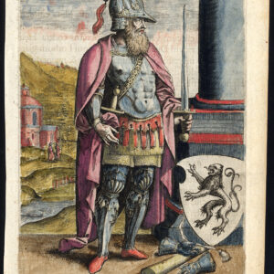 Antieke prent-GODFREY I THE BEARDED-LEEUWEN-DUKE-BRABANT-ARMOUR-Barlandus-1603