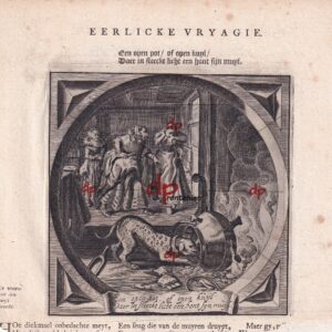 A4 040 01 Kopergravure Jacob Cats 1655 Vrijage  Dames Hond
