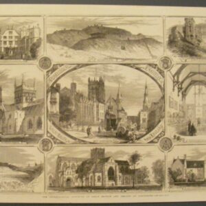 Houtgravure 1865 overzichten Engeland en Ierlandkastelen Ruïnes Dorchester kerken
