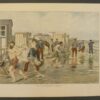 Houtgravure Norderney Strand Kleed wagens 1898 Paard Zee Badgasten